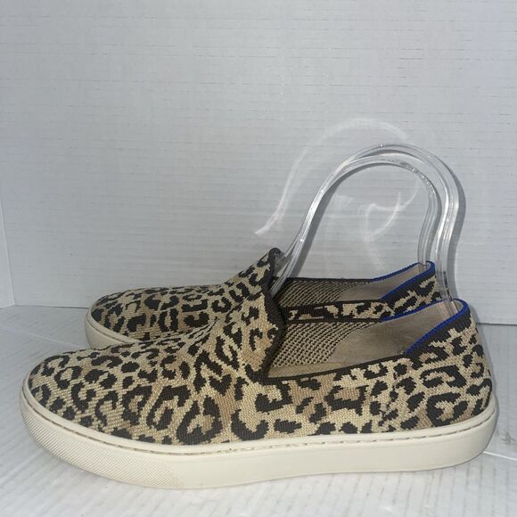 Rothys The Sneaker Womens 8.5 Black Beige Animal Print Knit Slip On Washable - Picture 3 of 9